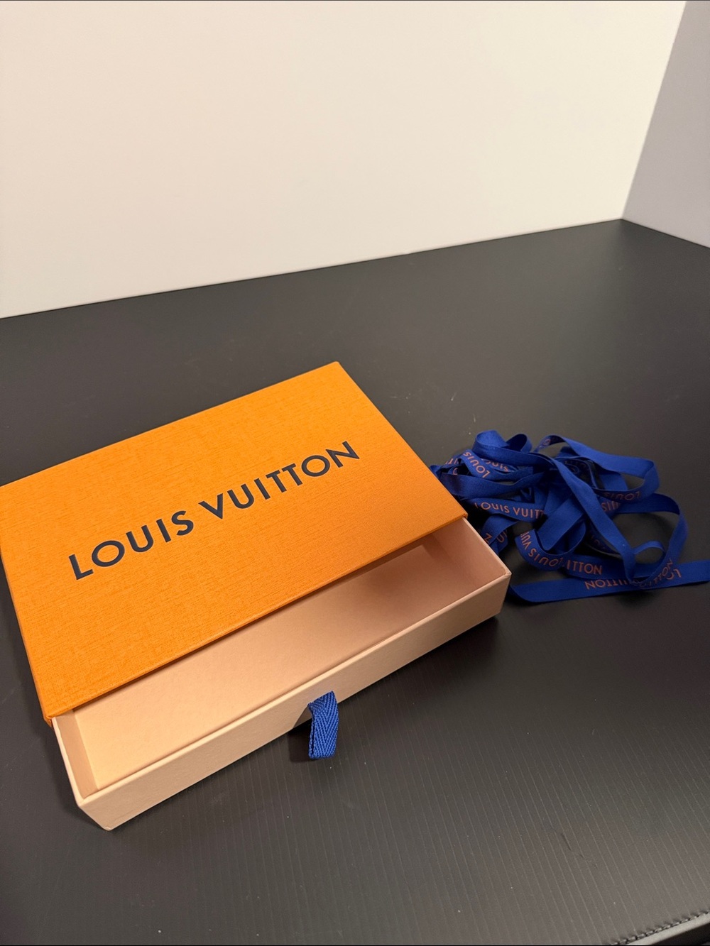 Louis Vuitton Orange Box with Blue Branded Ribbon 8 x 5.5”